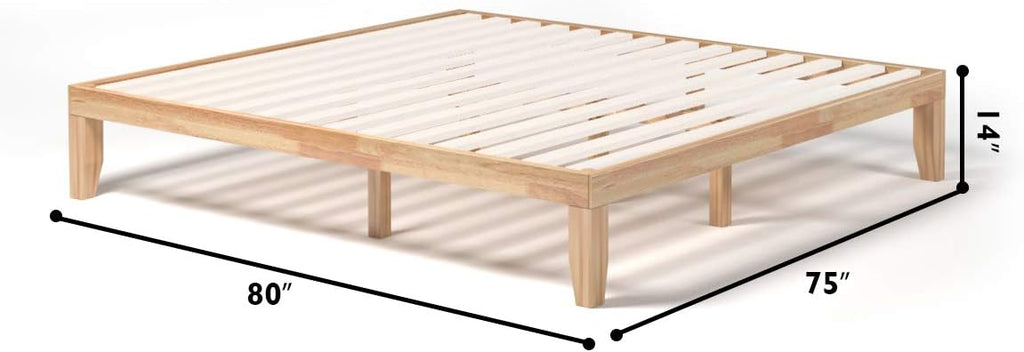 Natural Rubber Wood King Platform Bed Frame