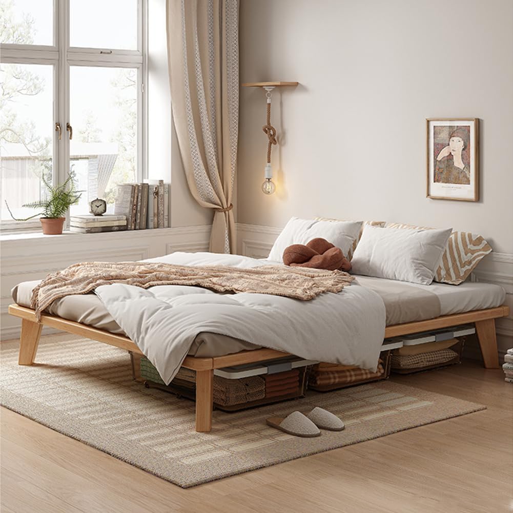 Oak Rubberwood Full Platform Bed Frame