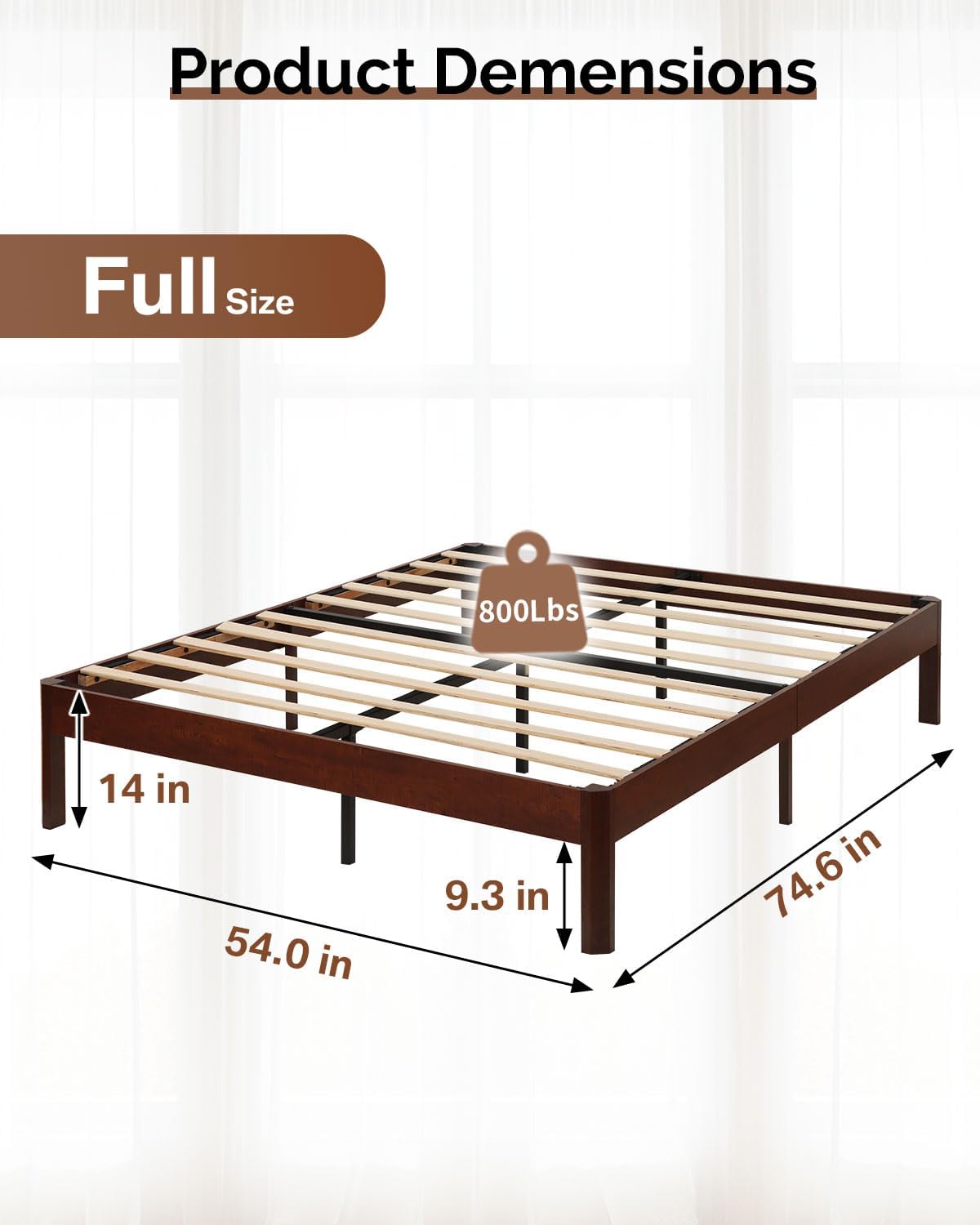 Natural Full Wood Platform Storage Bed Frame