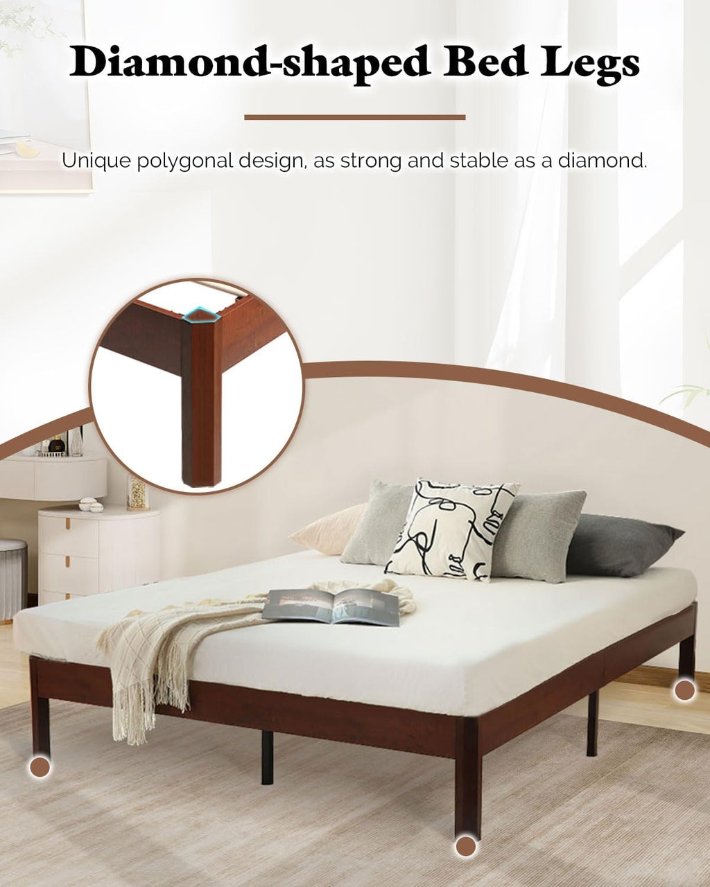 Natural Full Wood Platform Storage Bed Frame