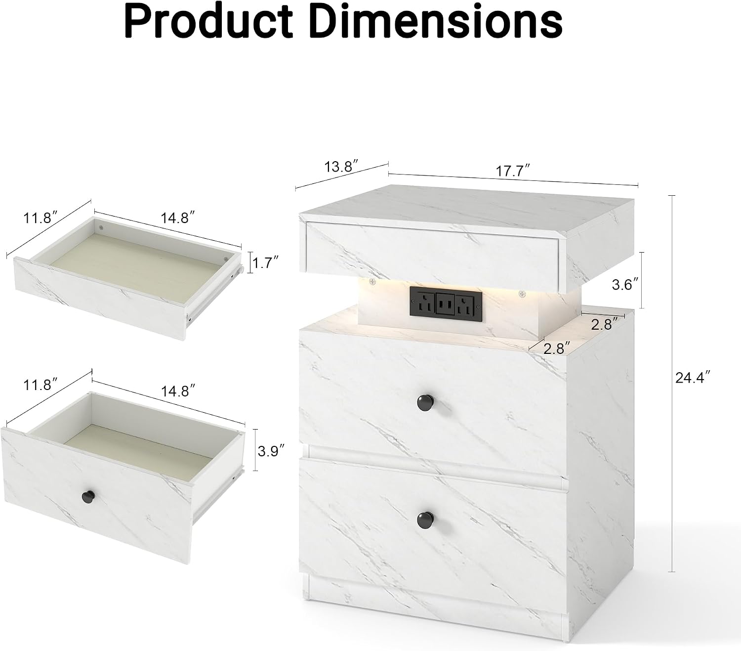 White Marble LED Charging Nightstand