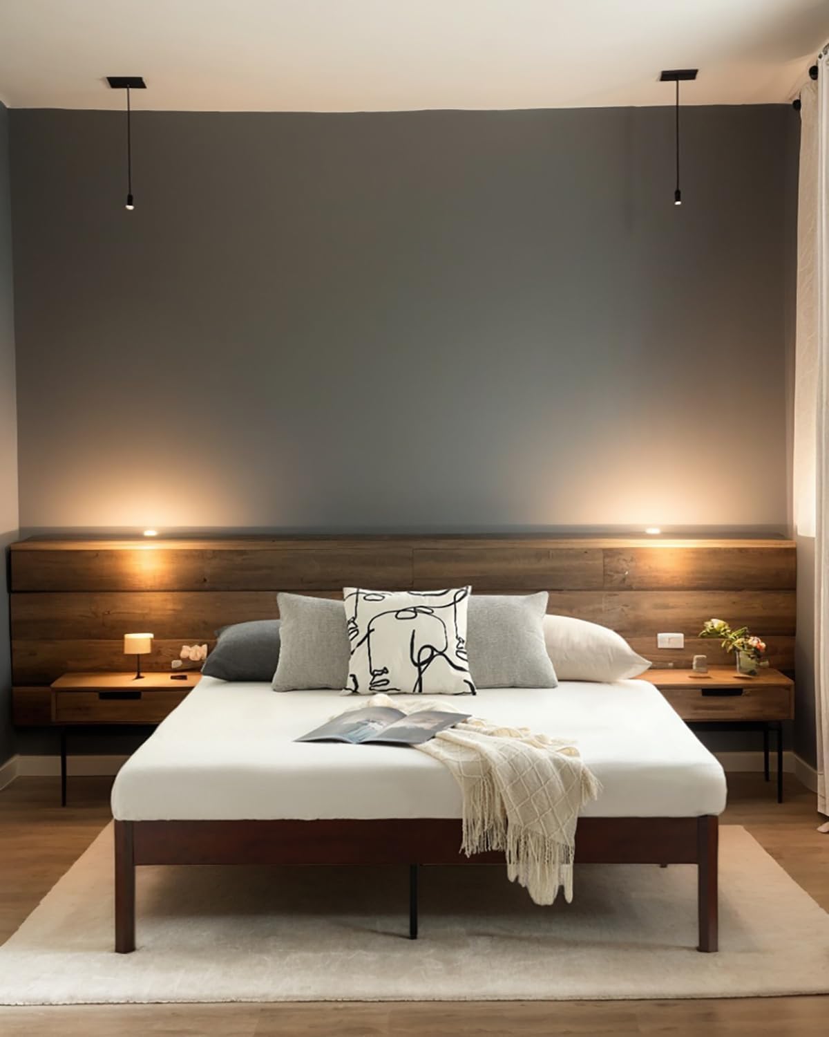 Natural Full Wood Platform Storage Bed Frame