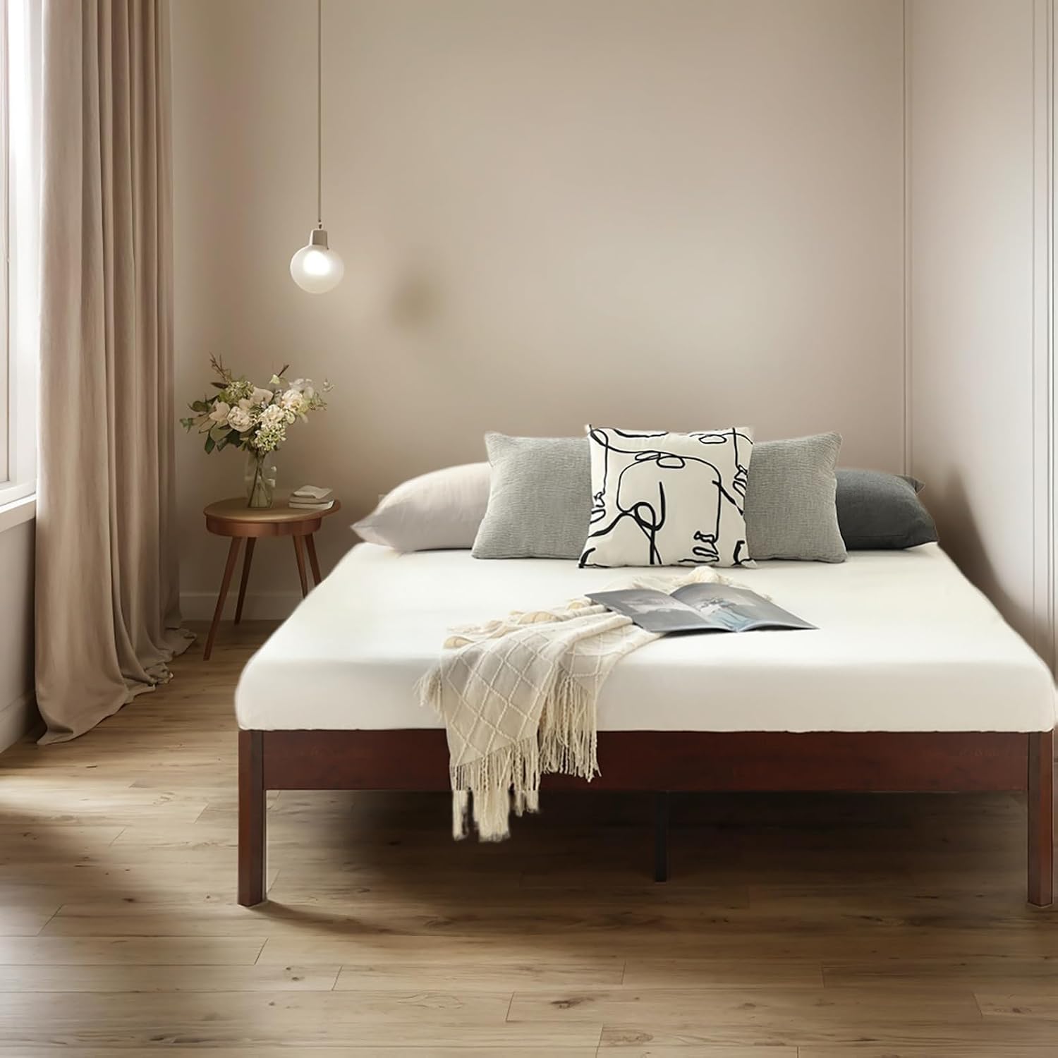 Natural Full Wood Platform Storage Bed Frame