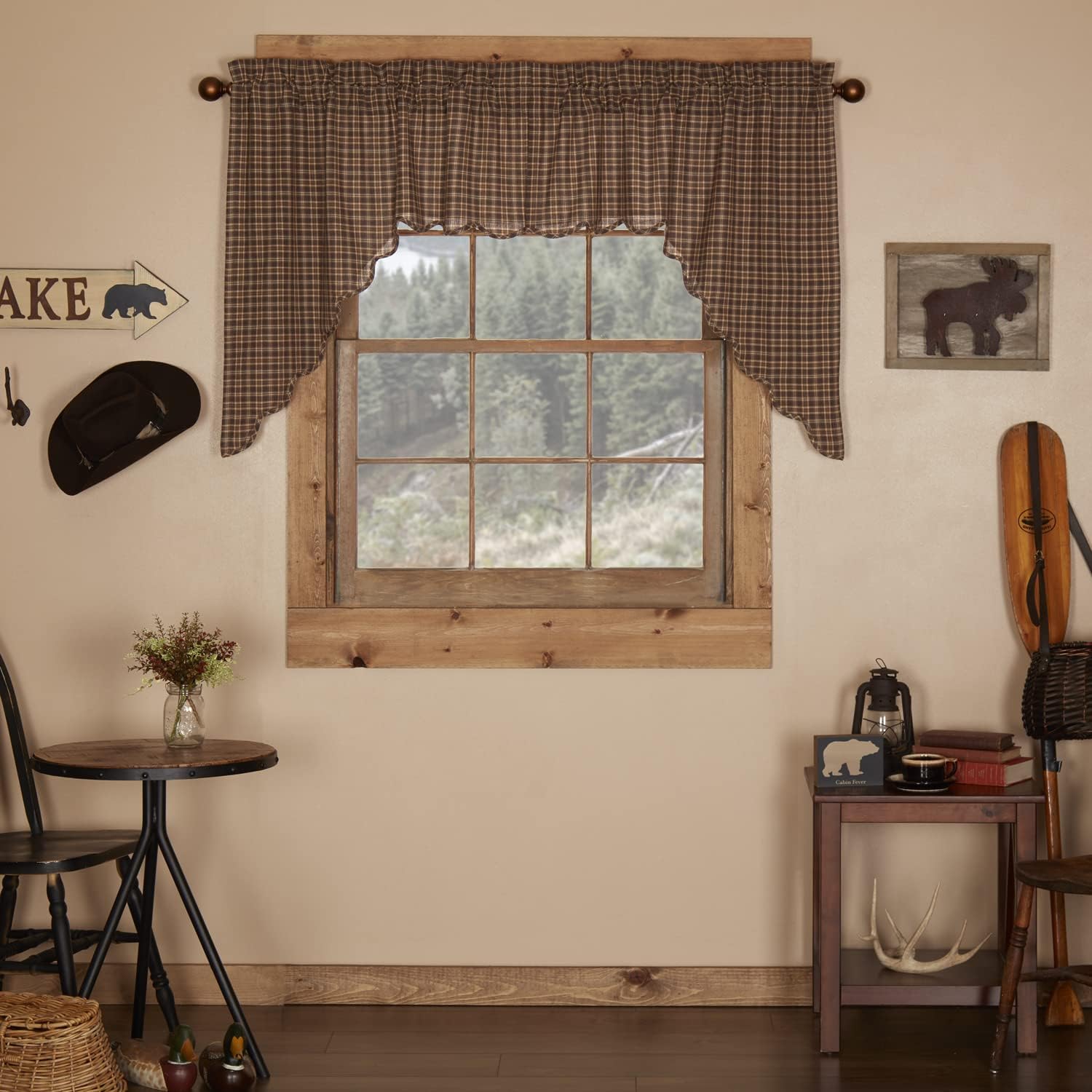 Rustic Plaid Cotton Kitchen Window Swags