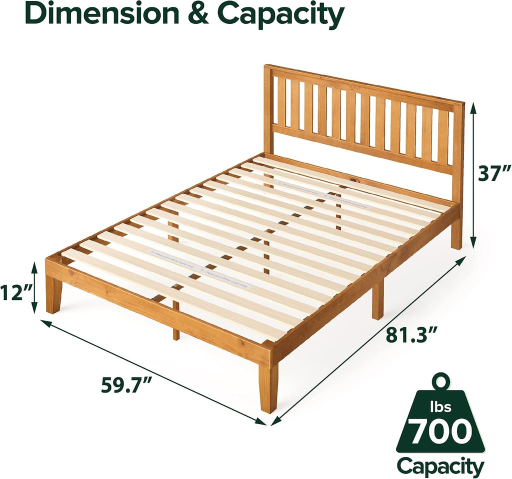 Rustic Pine Queen Wood Bed With Headboard