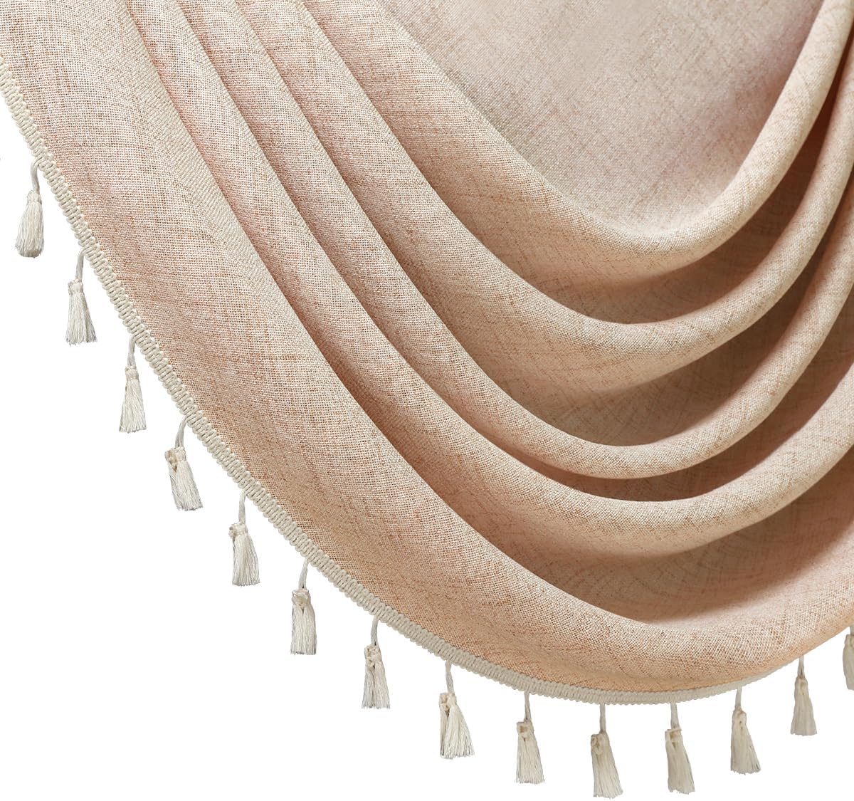 Light Coffee Faux Linen Tassel Window Valance