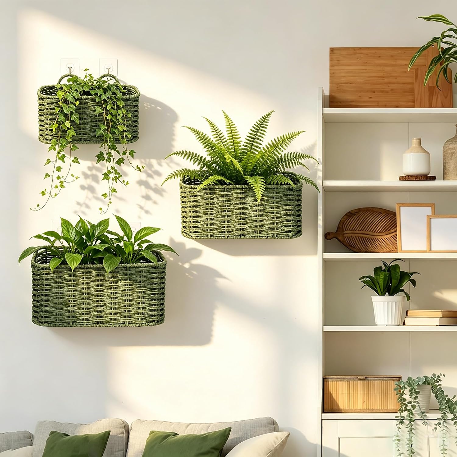 3 Boho Paper Rope Woven Storage Baskets