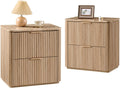 2 Oak Fluted Marble Nightstands