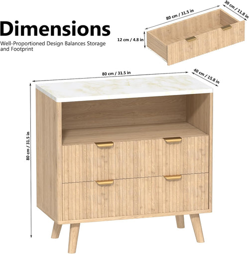 2 Oak Fluted Faux Marble Nightstands