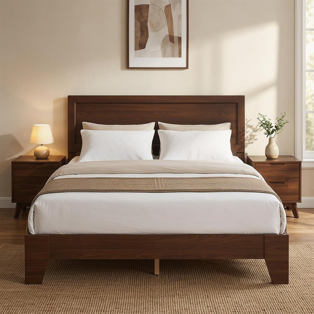 Walnut Mid Century Queen Platform Bed Frame