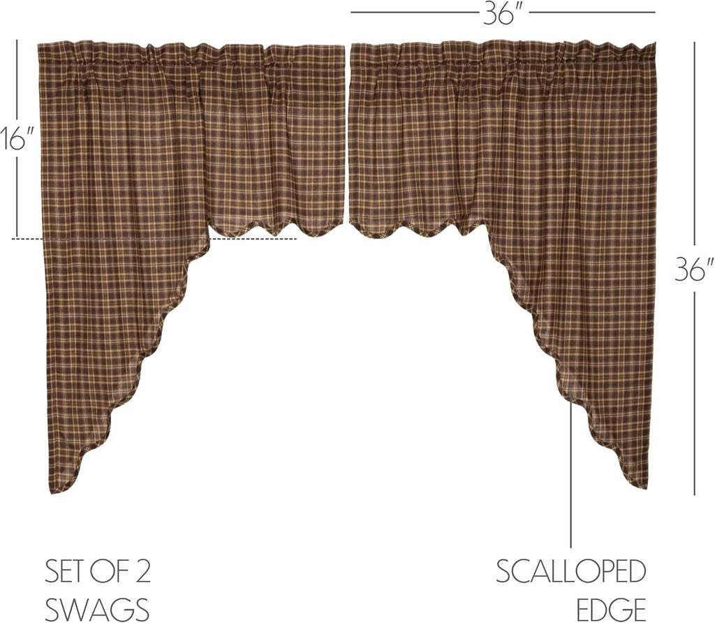 Rustic Plaid Cotton Kitchen Window Swags