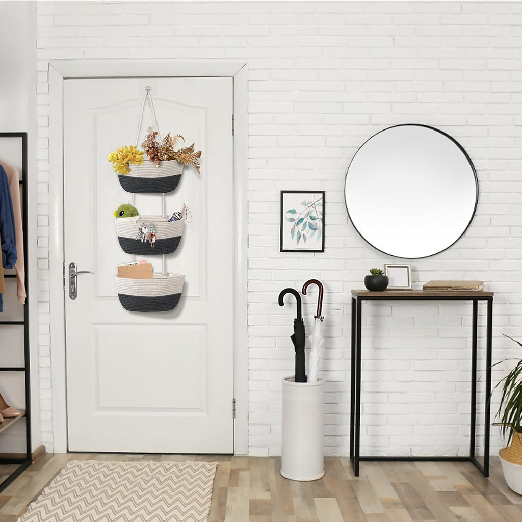 3 Tier Woven Wall Storage Baskets