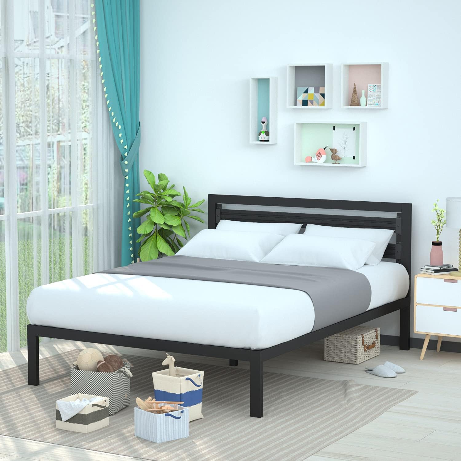 Black Industrial Queen Metal Bed Frame