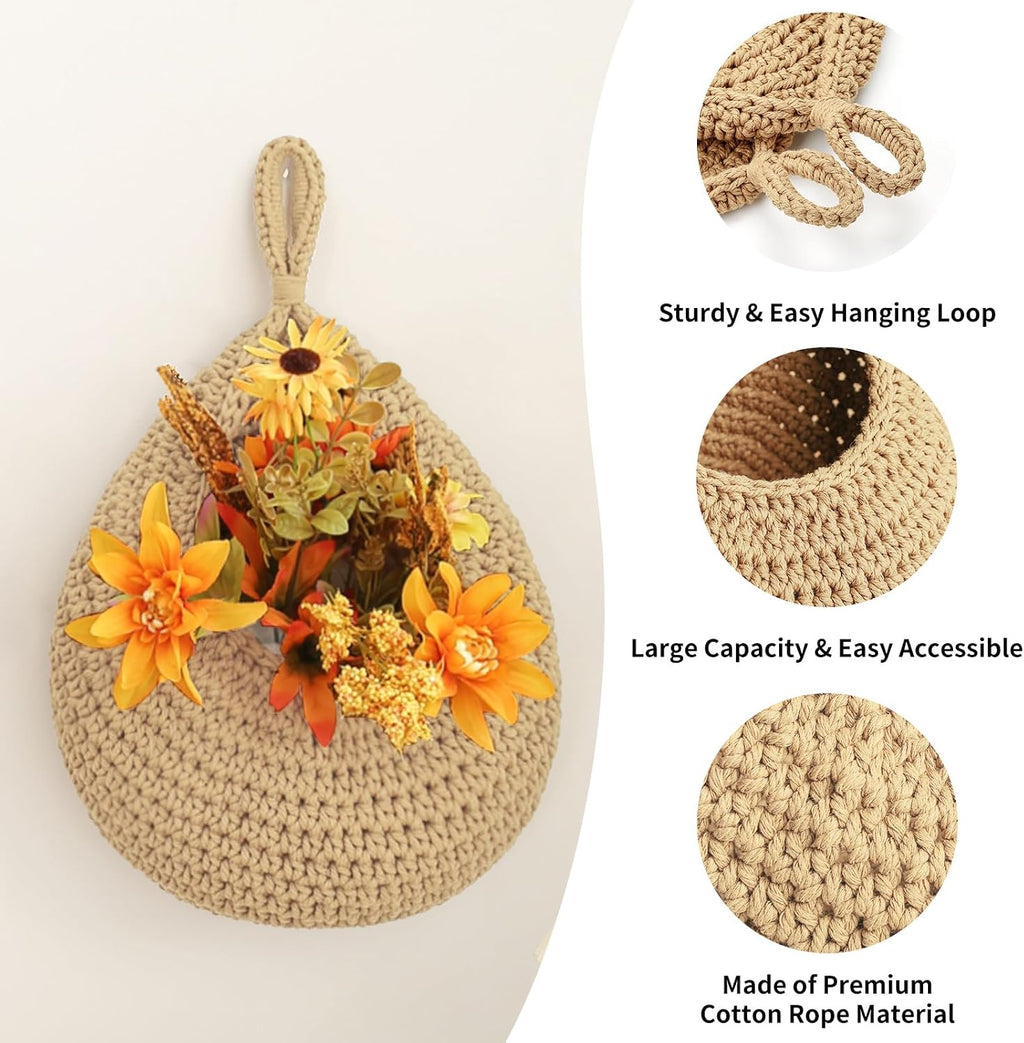 3 Linen Boho Wall Fruit Baskets
