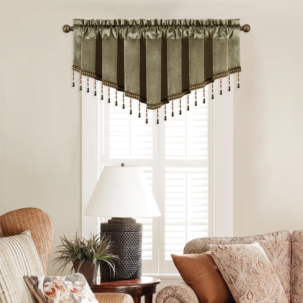 Brown Velvet Beaded Window Swag Valance