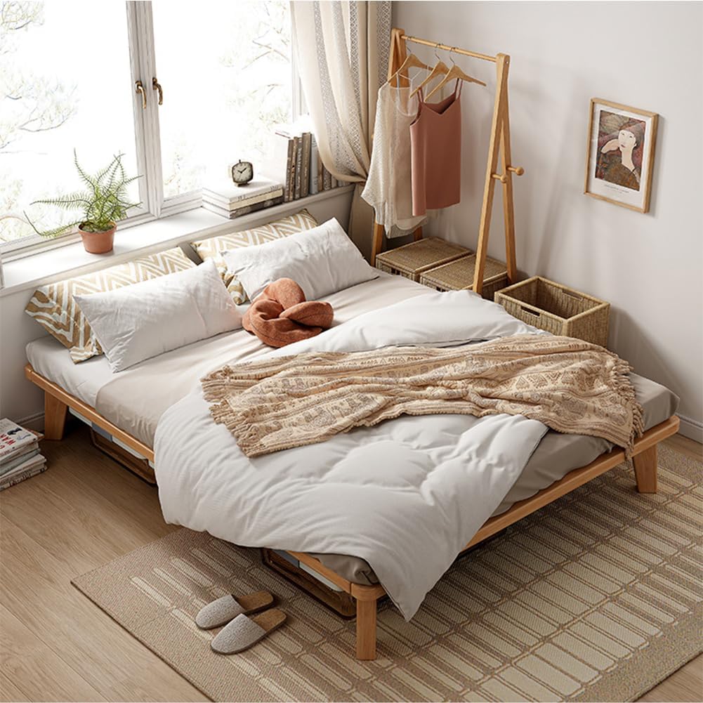 Oak Rubberwood Full Platform Bed Frame