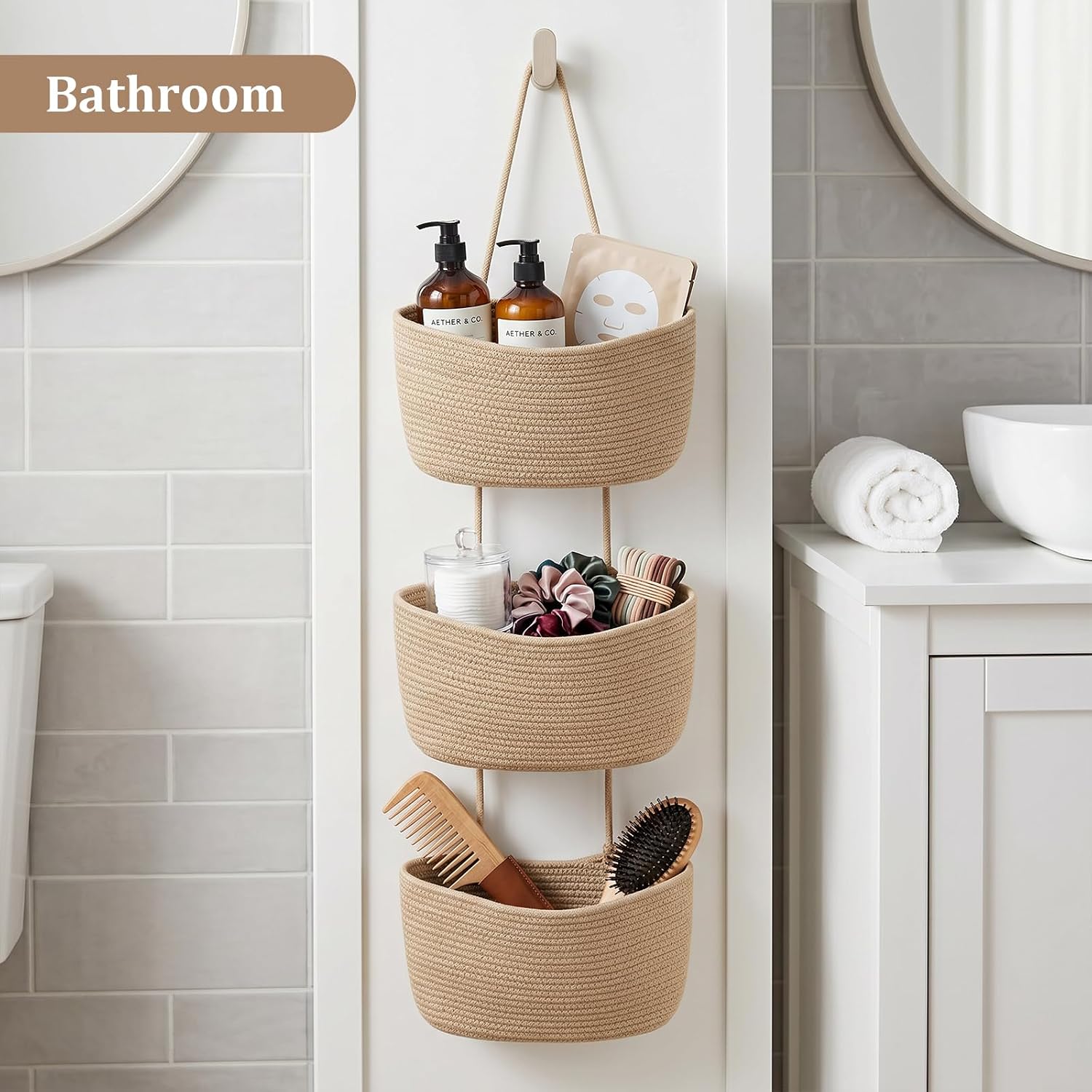 3-Tier Cotton Jute Hanging Organizer