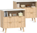 2 Oak Fluted Faux Marble Nightstands