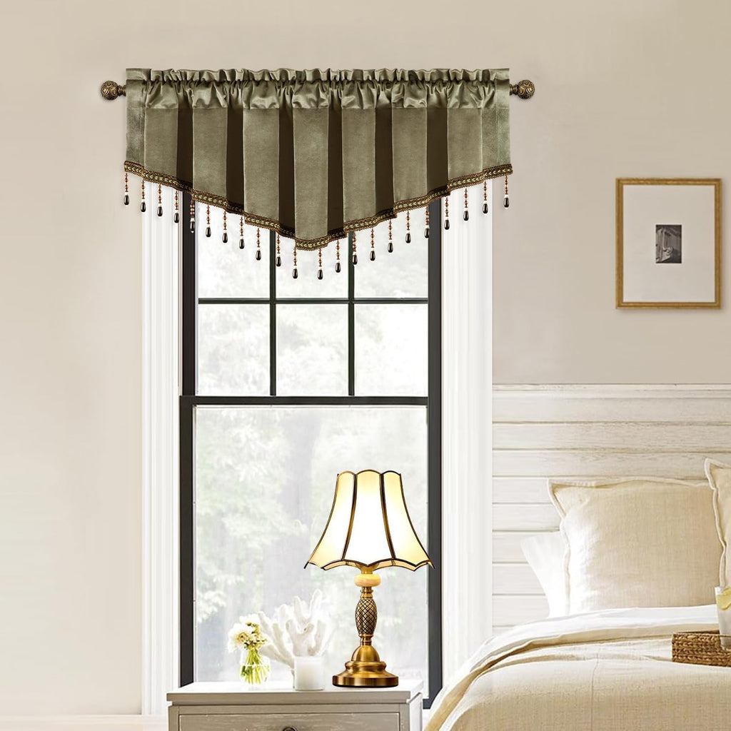 Brown Velvet Beaded Window Swag Valance