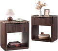 2 Dark Oak Fluted Marble Nightstands
