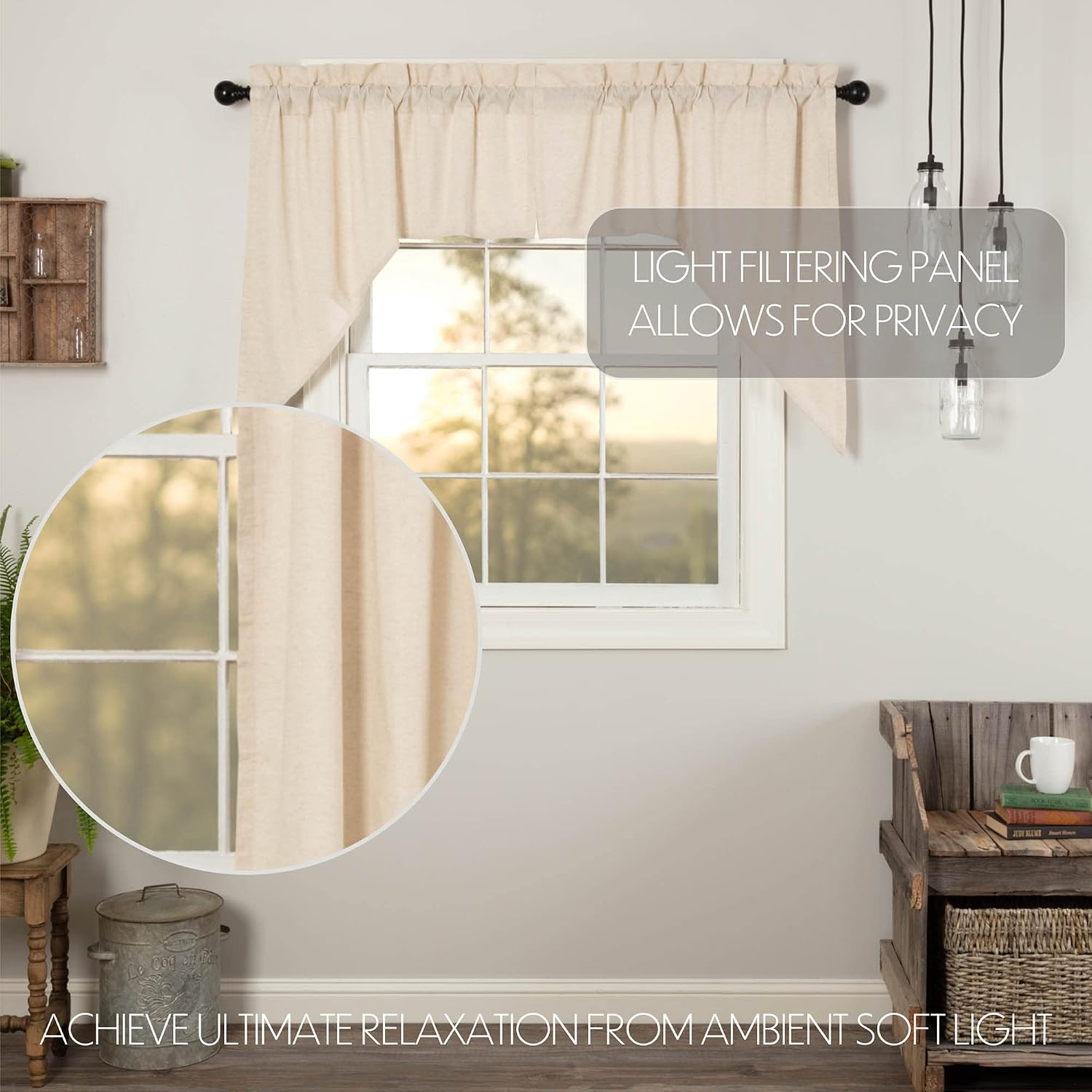 Farmhouse Flax Natural Window Swag Pair