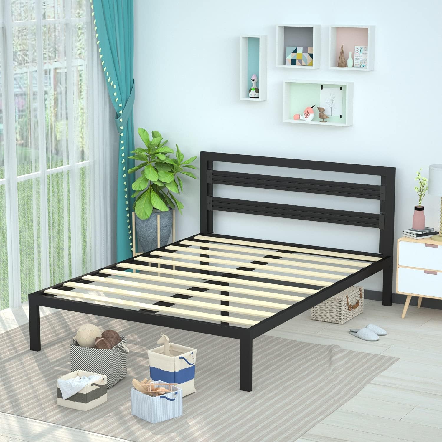 Black Industrial Queen Metal Bed Frame