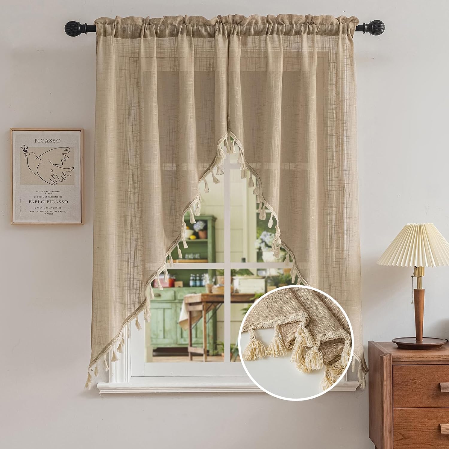 Tassel Linen Rustic Window Swag Valance
