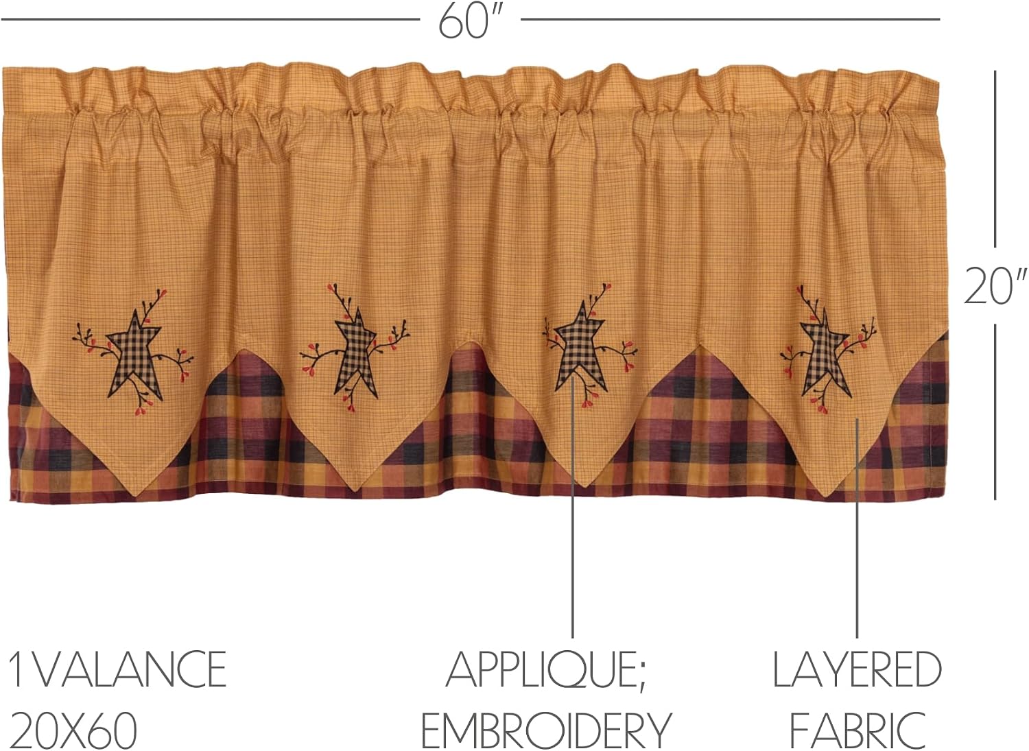 Primitive Star Pip Layered Kitchen Valance