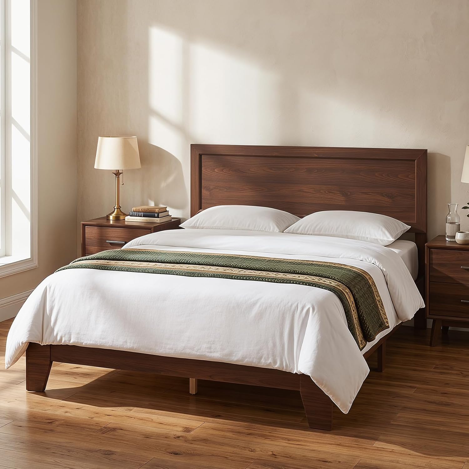 Walnut Mid Century Queen Platform Bed Frame