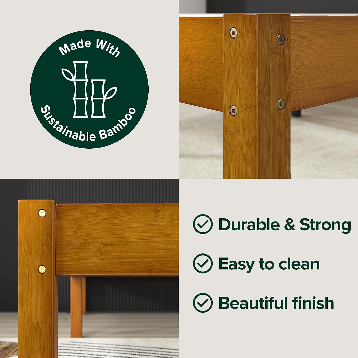 Brown Bamboo Queen Platform Storage Bed Frame