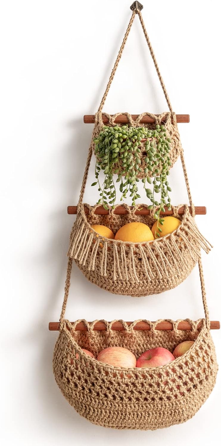 3 Tier Jute Woven Hanging Baskets