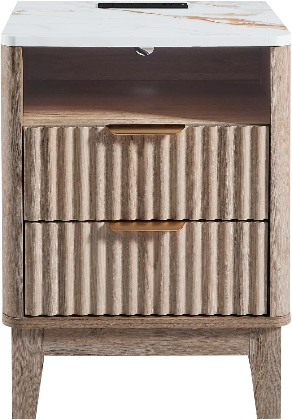 Oak Fluted Faux Marble Nightstand