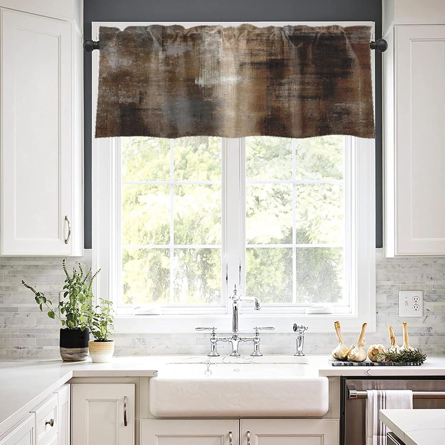 Abstract Dark Brown Blackout Window Valances