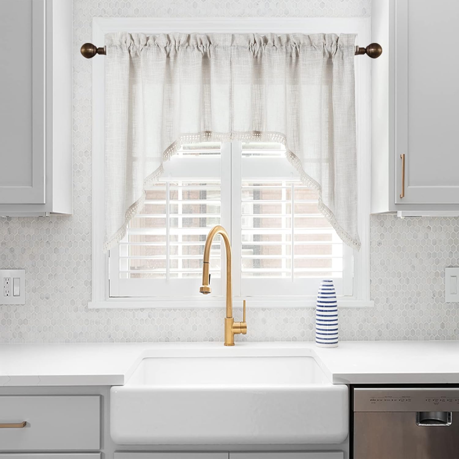 Natural Linen Tassel Farmhouse Window Swags