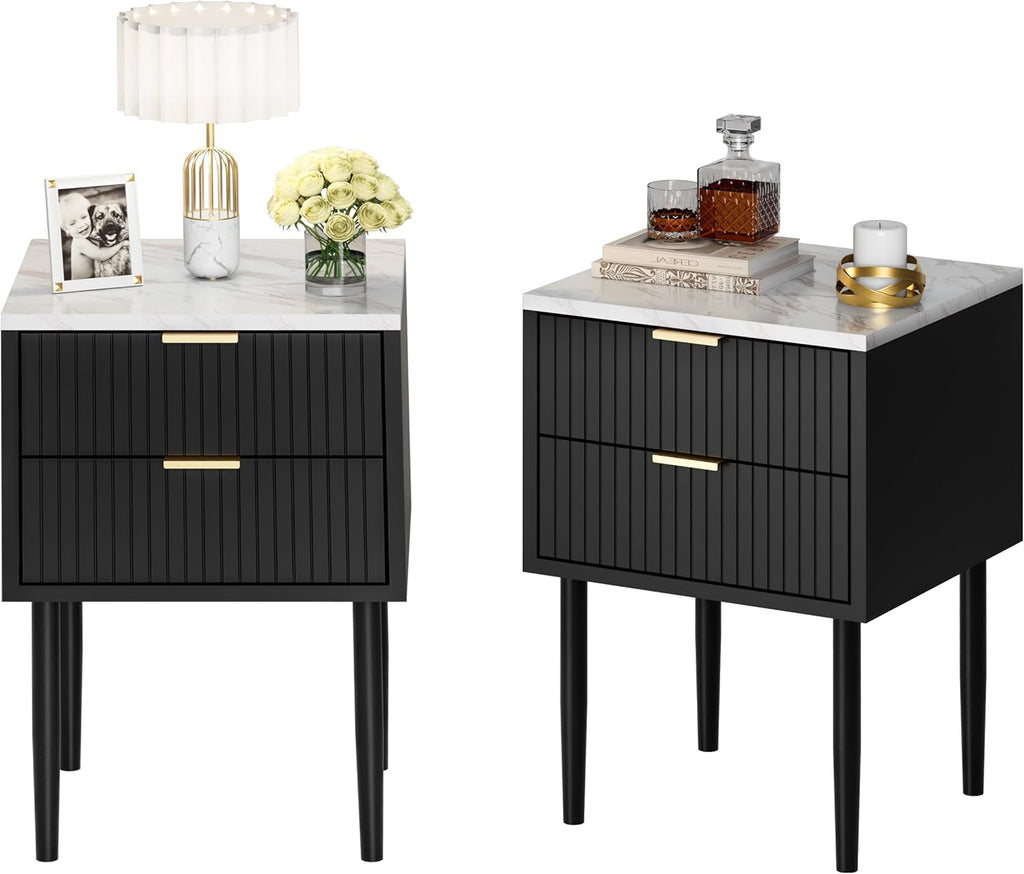2 Black Marble Nightstands Gold Handles