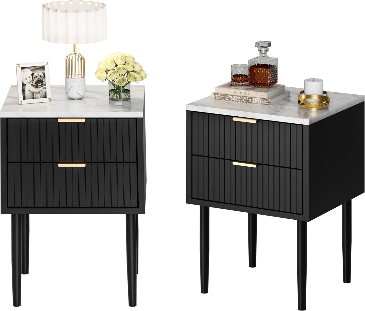 2 Black Marble Nightstands Gold Handles