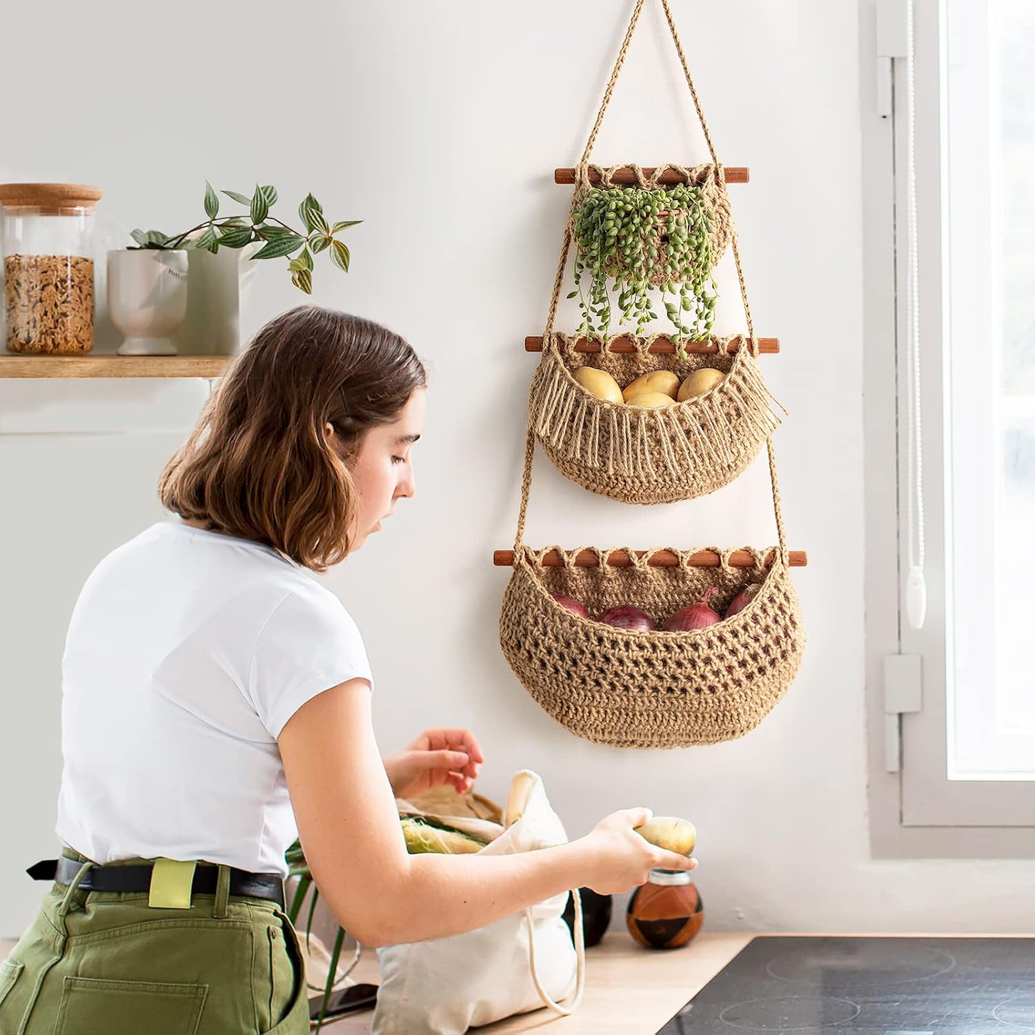 3 Tier Jute Woven Hanging Baskets