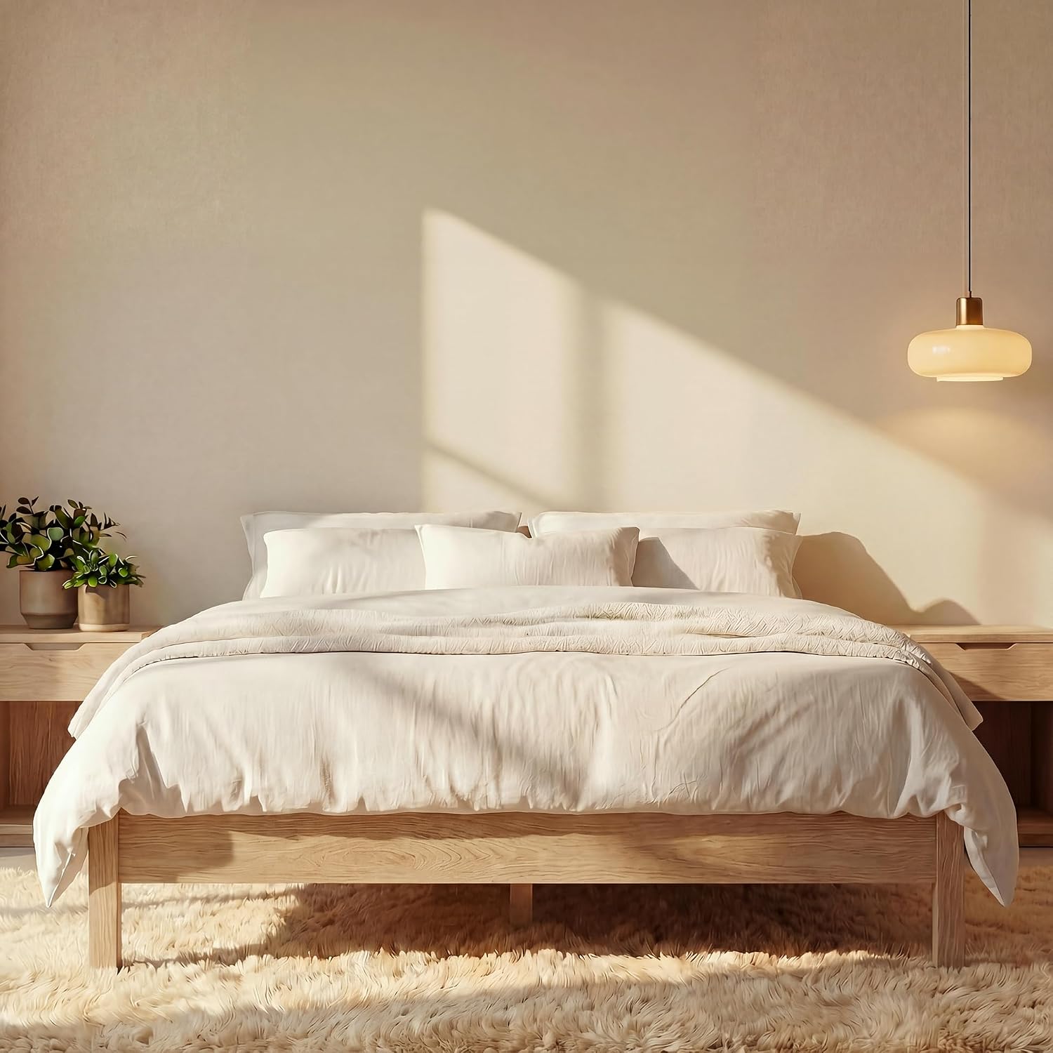 Natural Wood Queen Platform Bed Frame