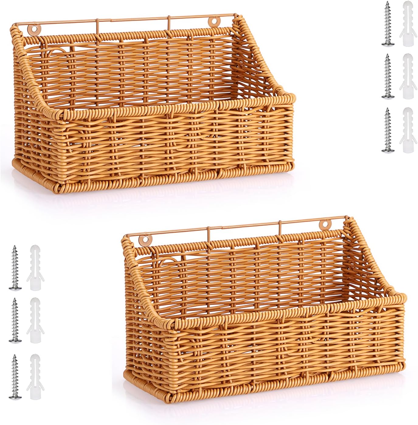 2 Plastic Wicker Wall Hanging Baskets
