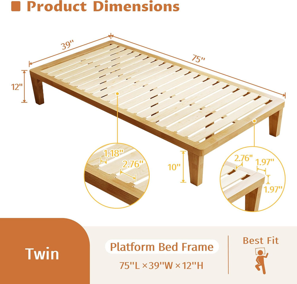 Solid Wood Minimalist Twin Tatami Bed Frame