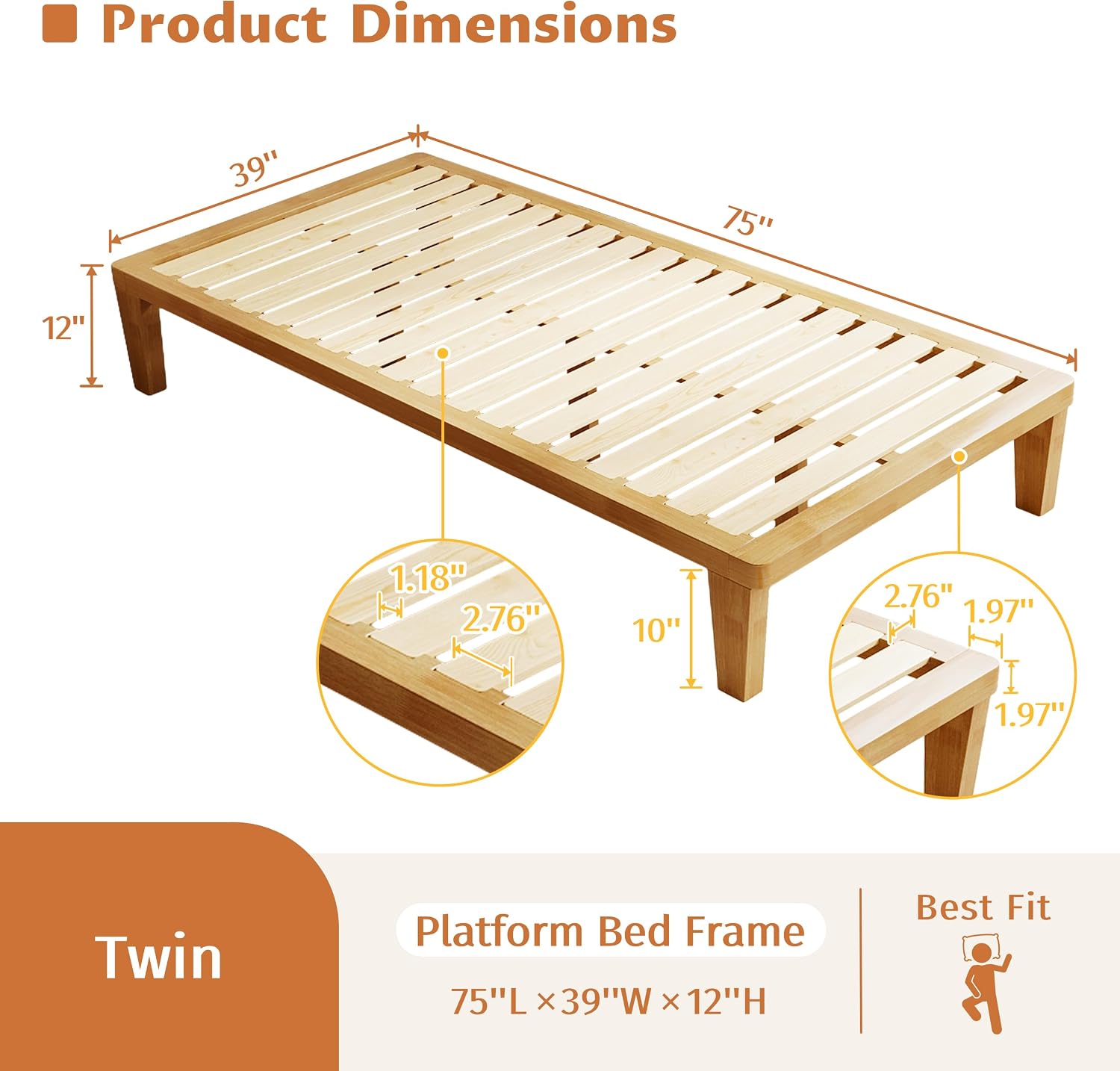 Solid Wood Minimalist Twin Tatami Bed Frame