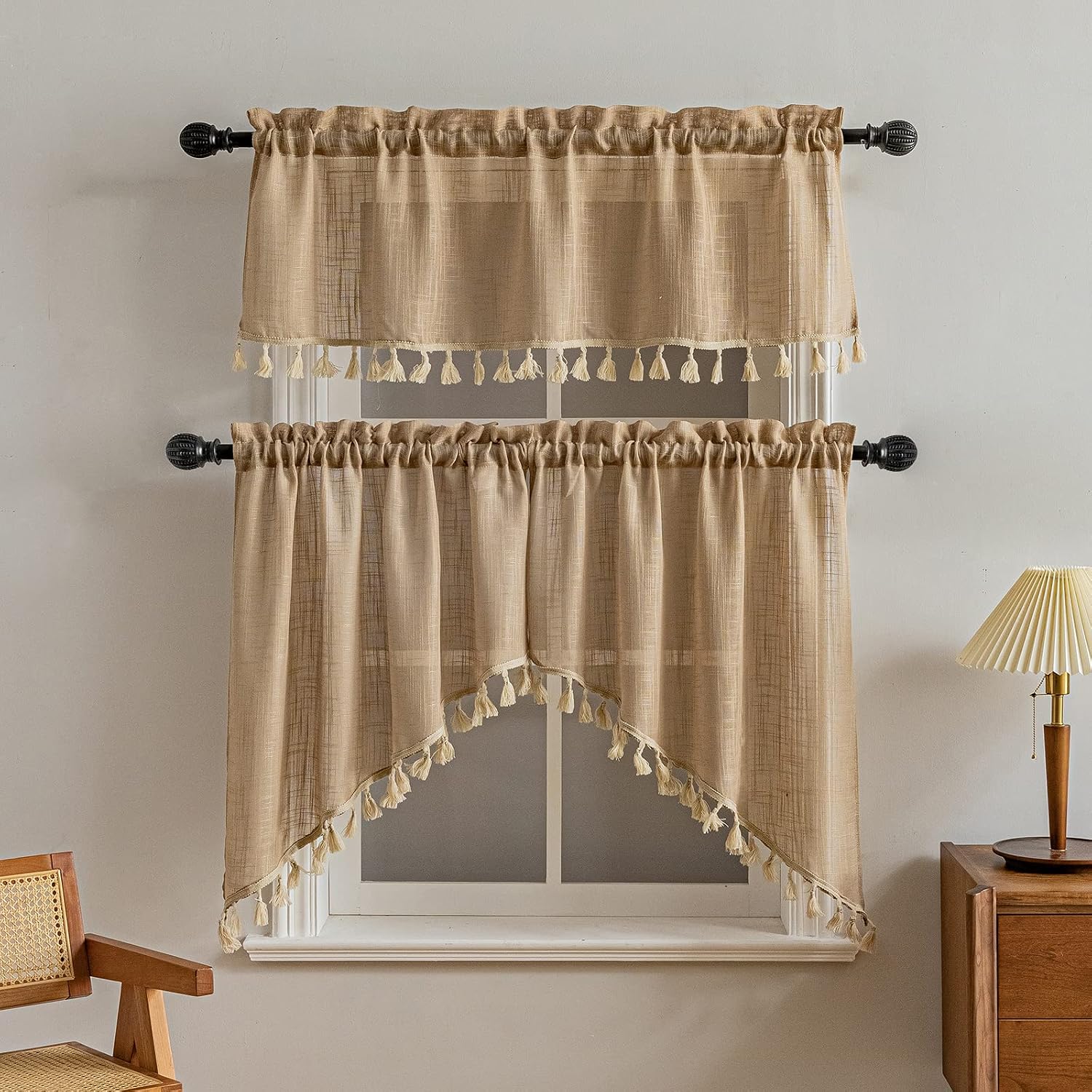 Tassel Linen Rustic Window Swag Valance