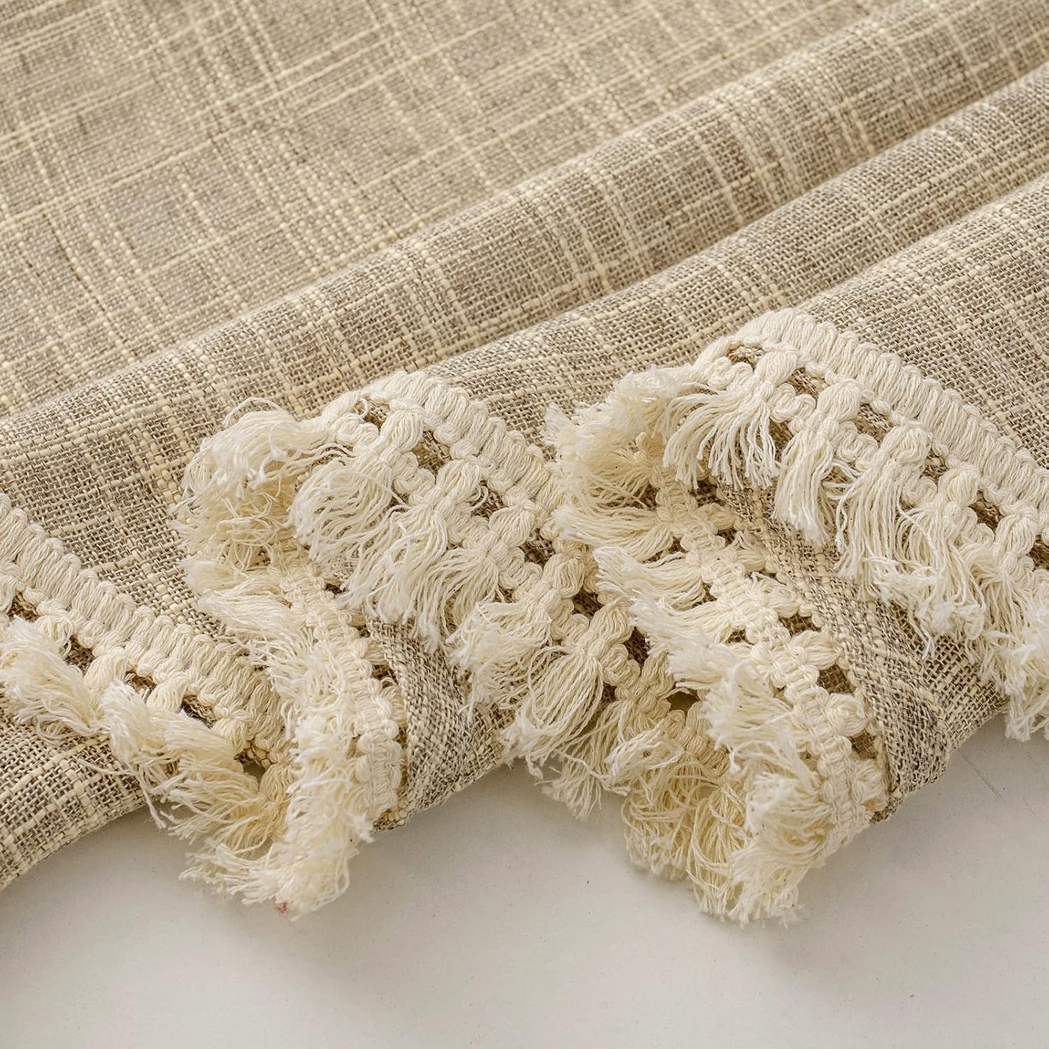 Taupe Linen Tassel Farmhouse Window Swags