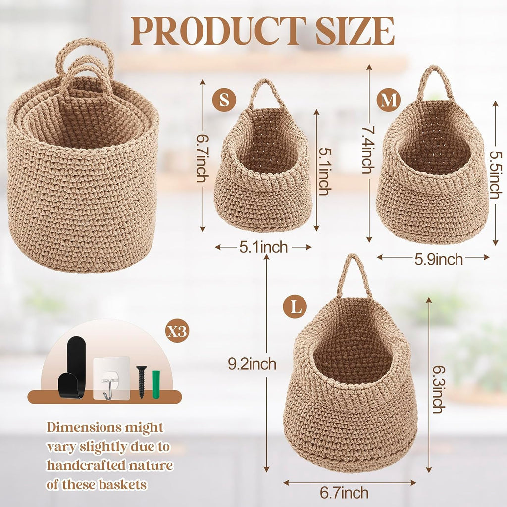 3 Cotton Rope Teardrop Storage Baskets