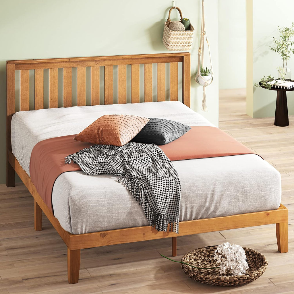 Rustic Pine Queen Wood Bed With Headboard