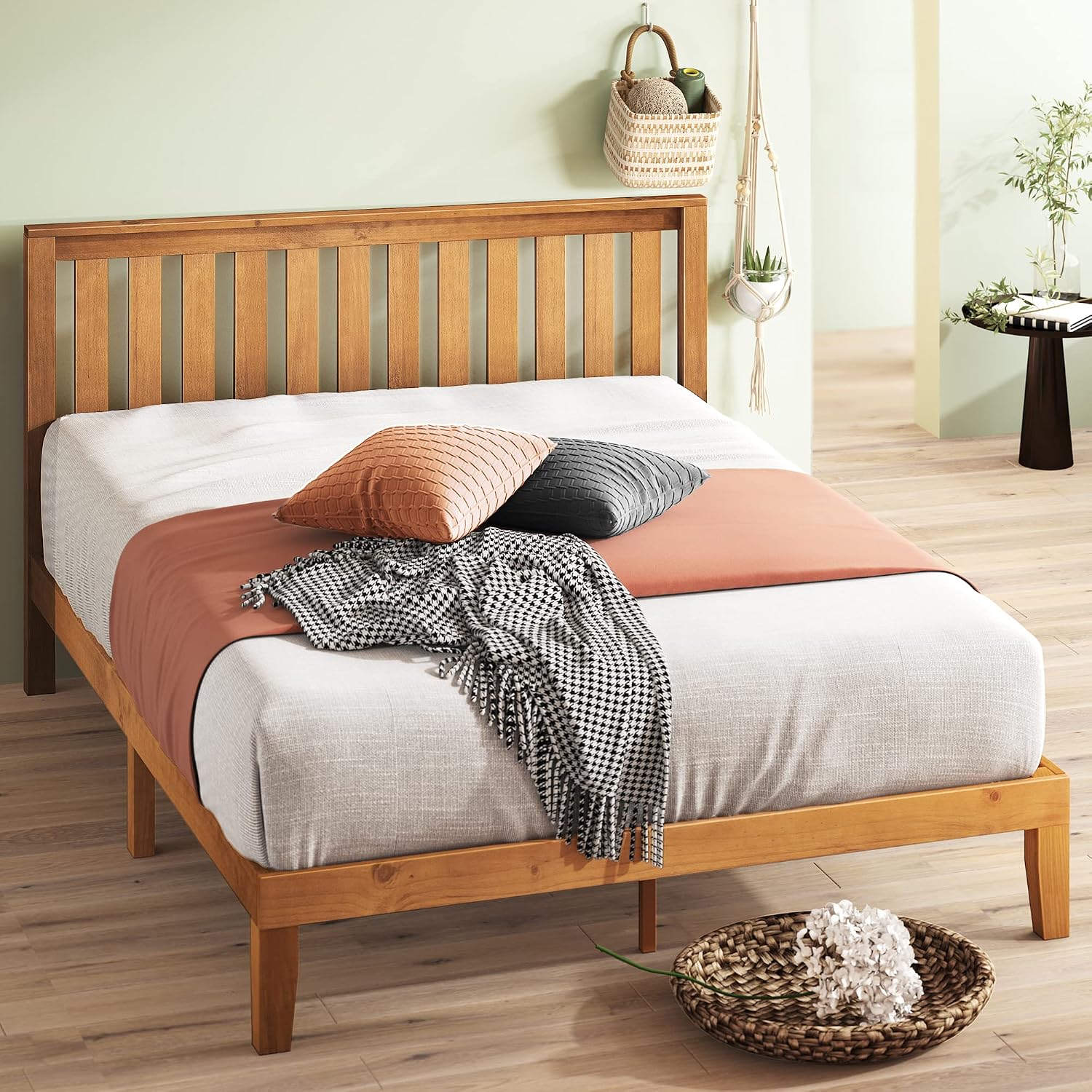 Rustic Pine Queen Wood Bed With Headboard