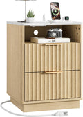 Oak Fluted Marble Charging Nightstand