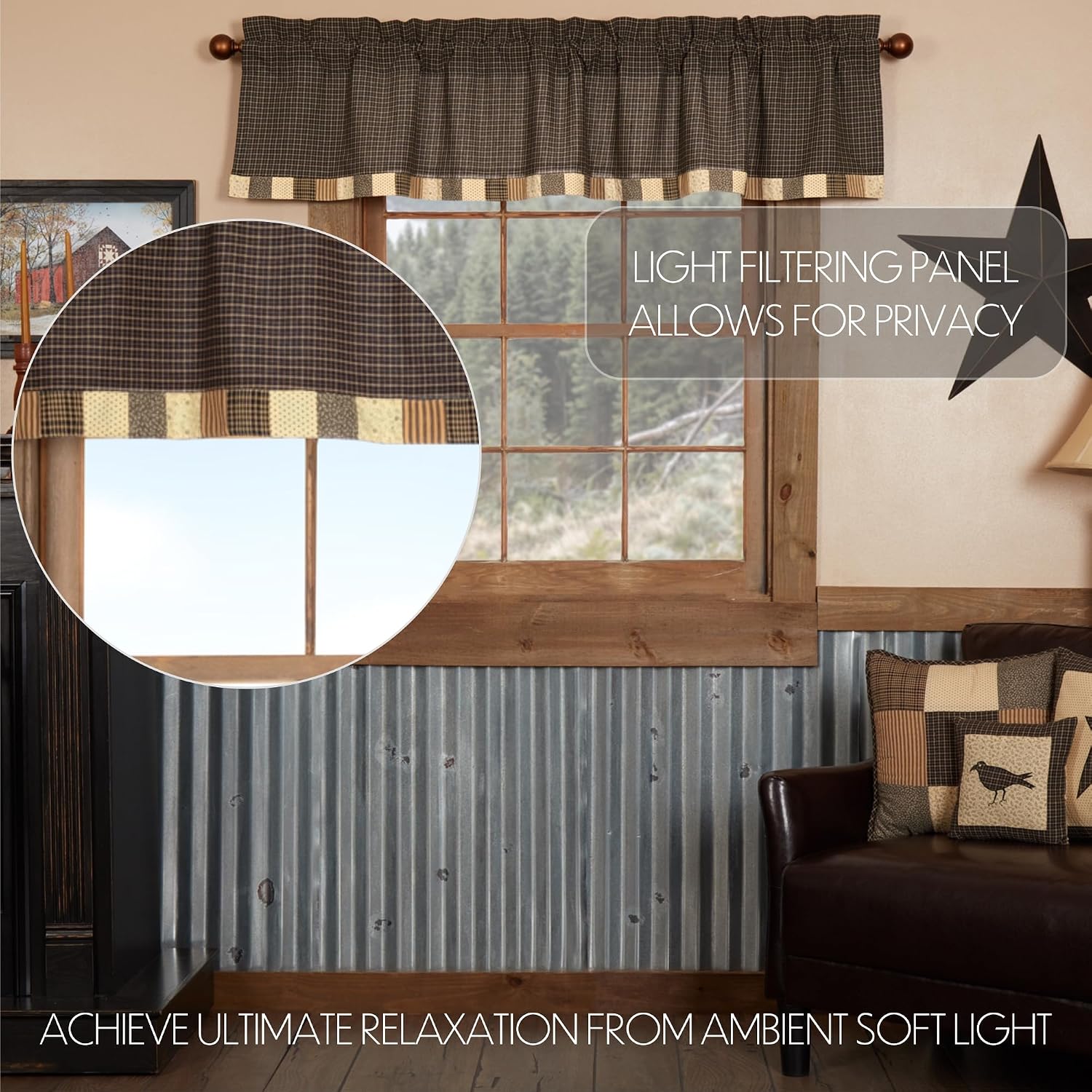 Block Border Black Window Curtain Valance