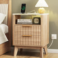 Oak Fluted Marble Charging Nightstand