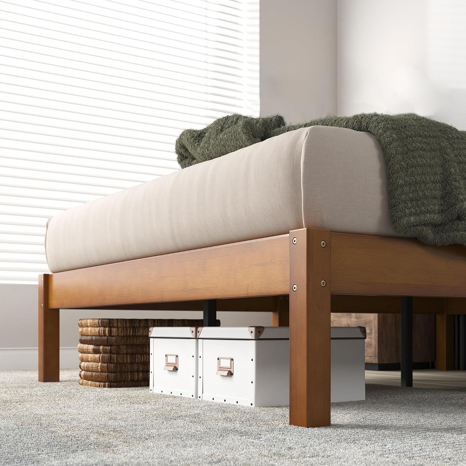 Brown Bamboo Queen Platform Storage Bed Frame